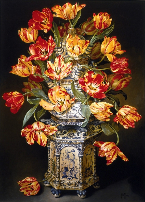 TULIP VASE WITH RED-YELLOW TULIPS 91x66 Cms Oil 1995 (502x700, 326Kb)