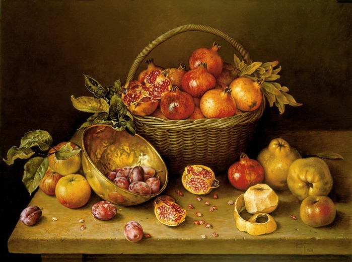 HOOPED BASKET OF POMEGRANATES AND FRUITS 61x81 cms Oil on canvas 1994(1) (700x521, 110Kb)