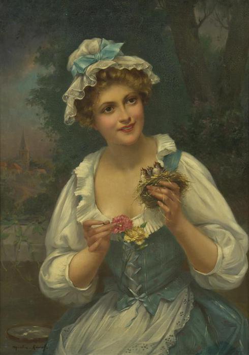 Portrait of a Lady with Flowers and Birds (490x700, 39Kb)