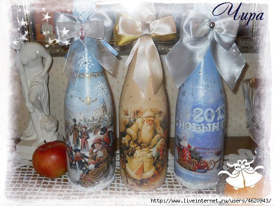 Новогодний декупаж бутылок как сделать снег Новогодний декупаж бутылок как сделать снег