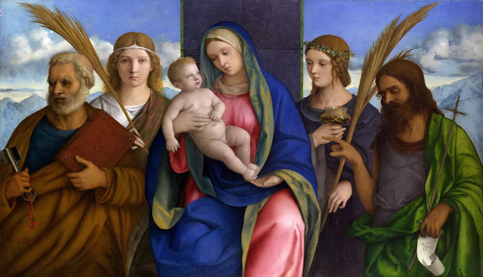 Джованни Беллини и мастерская художника - Мадонна с младенцем и святыми (700x402, 83Kb)