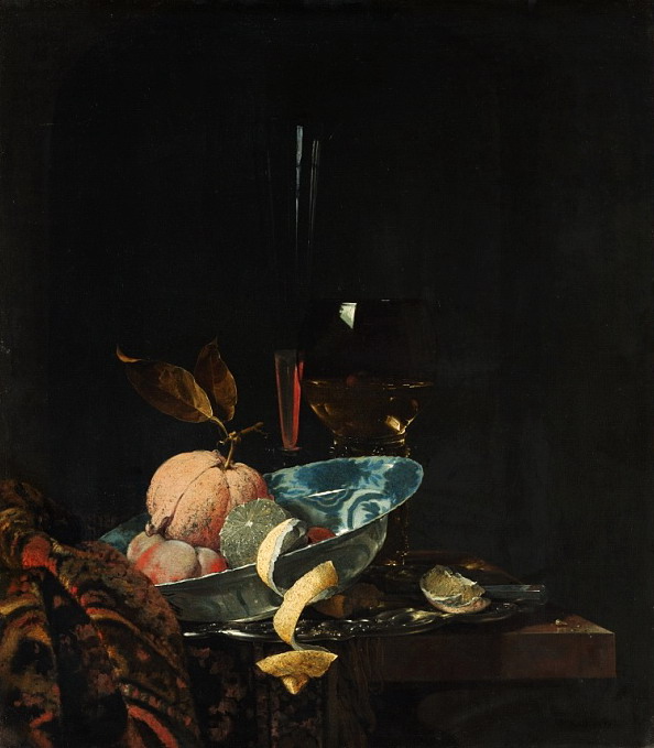 Виллем Кальф - Натюрморт с фруктами, посудой и вазой  1659 (594x679, 85Kb)