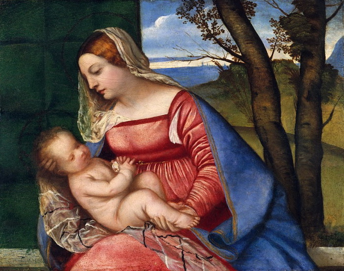 Тициан (Италия, Пьеве-ди-Кадоре около 1485 -90 - 1576 Венеция) - Мадонна с младенцем  1510 (700x553, 135Kb)