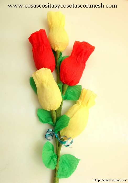 Очень красивые тюльпаны из гофрированной бумаги. Мастер-класс с фото