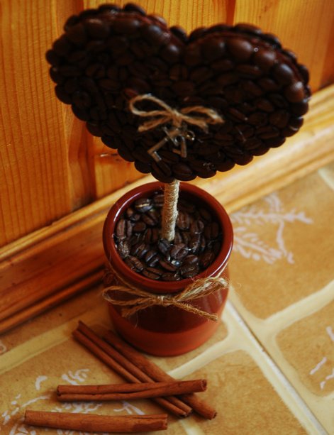Топиарий из кофейных зерен: 8 красивых идей пошагово (фото)