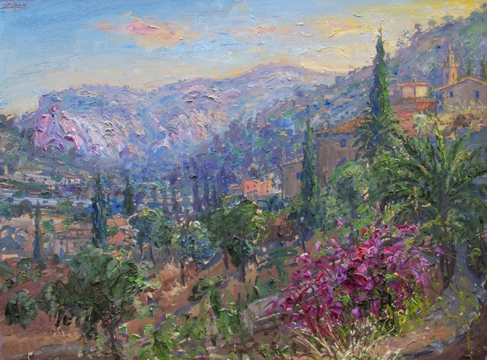 Вид на долину с бугенвилией, Valldemossa (700x518, 139Kb)