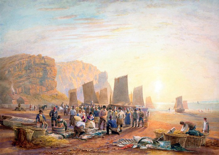 Дэвид Кокс, старший (английский, 1783-1859) Рыбный рынок на пляже в Hastings (700x494, 90Kb)