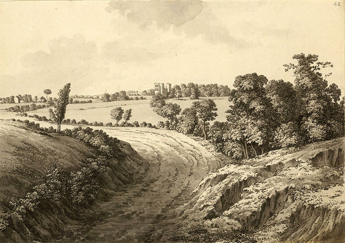 Hardwick Hall from Thakley Lane. Чернила, размытые на бумаге (700x493, 102Kb)
