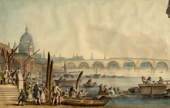Старый мост Blackfriars, 1768. Акварель, серые чернила и перо (687x437, 223Kb)