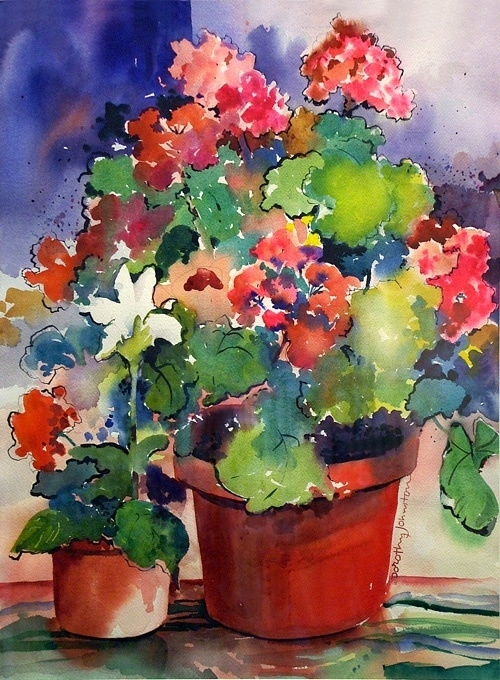 watercolor geraniums - Dorothy Johnston (500x680, 324Kb)