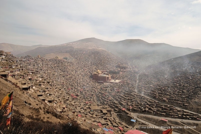 Дома тибетских буддистов на склоне Larung Gar