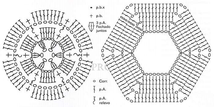 Вязание крючком. Схемы фрагментов для вязания пледов подушек и покрывал (3) (700x350, 334Kb)