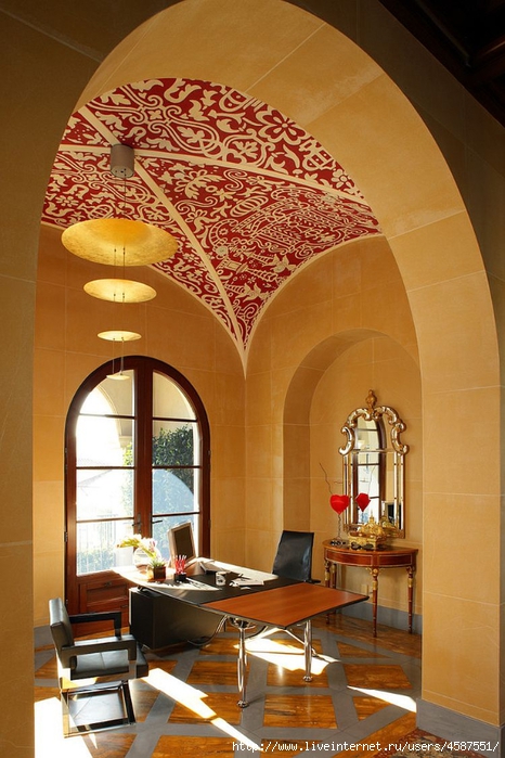 Rice-paper-wall-covering-and-handmade-stencil-ceiling-for-the-unique-home-office (466x700, 276Kb)