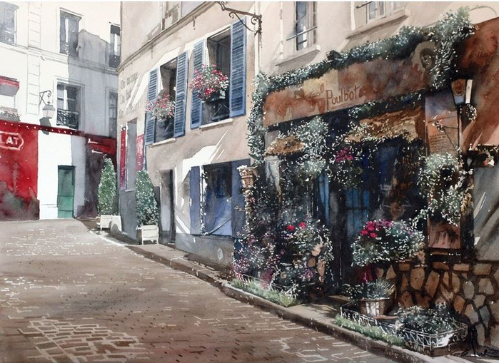 Arhitektor-akvarelist-Paul-Dmoch.-Fleuriste-Poulbot-Paris-Montmartre (700x509, 404Kb)