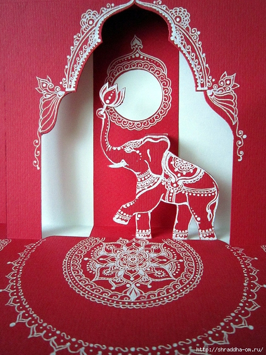 3D-открытка СЛОН с цветком, автор Shraddha (2) (525x700, 369Kb)