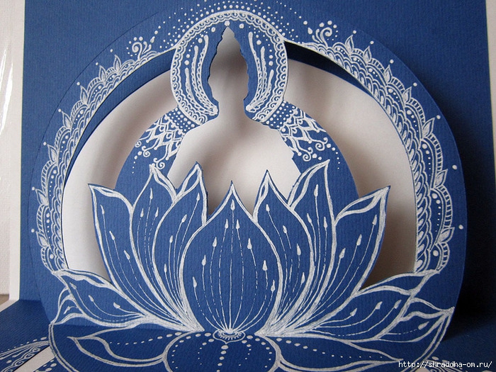 3D-открытка Будда в лотосе, синий, автор Shraddha (4) (700x525, 357Kb)