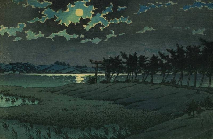 Hasui Kawase. Full Moon at Hiroura, Hinuma (Mito Hinuma Hiroura), 1946 (700x456, 209Kb)