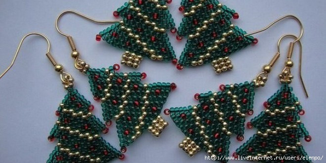 Серьги елочки из бисера своими руками
