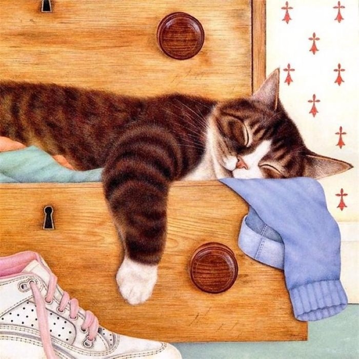 Японская художница Макото Мурамацу - кошки на забавных картинах для паззлов