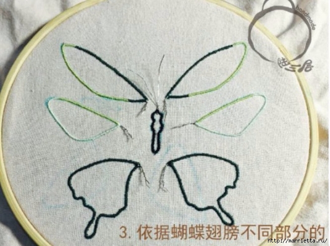 Объемная вышивка. Бабочки в вышивке гладью (15) (665x496, 197Kb)