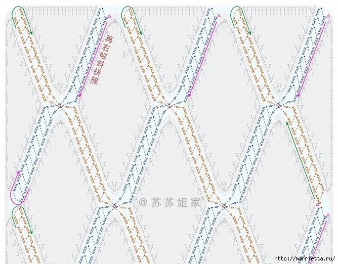Плед крючком из разноцветных ромбов. Схемы вязания (7) (668x522, 252Kb)