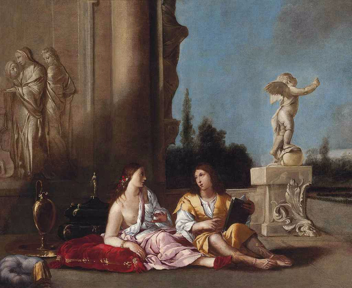 Giulio Carpioni (16131678) - The poet and his muse at rest in a courtyard (700x572, 358Kb)