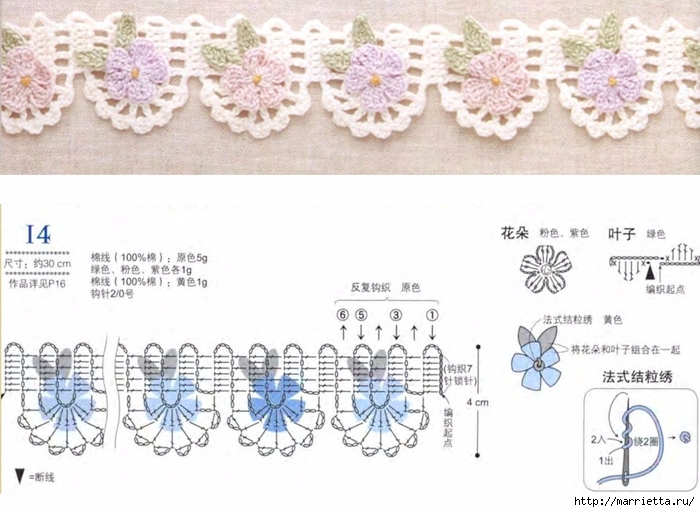 Цветочная кайма крючком. Схемы вязания (7) (700x512, 233Kb)