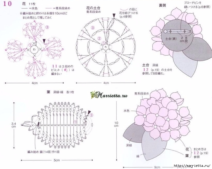 Розы и гортензии крючком. Схемы вязания (11) (700x559, 219Kb)