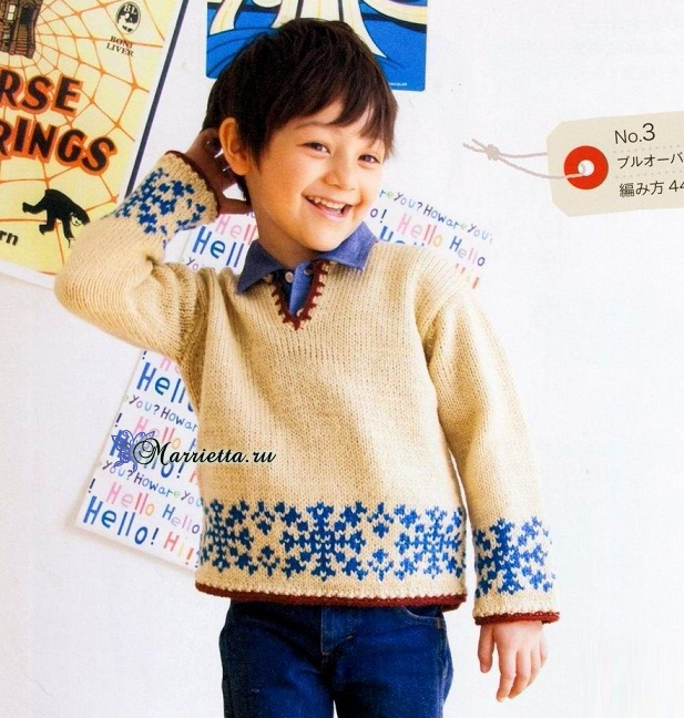 Детский пуловер с жаккардовым узором со снежинками (1) (617x648, 349Kb)
