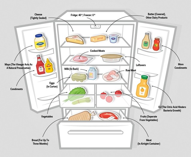 Как правильно разложить продукты в холодильнике