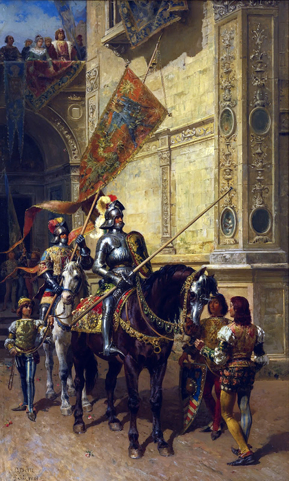 1888_На рыцарский турнир (To The Joust)_126.7 х 72.4_х.,м._Частное собрание (420x700, 470Kb)