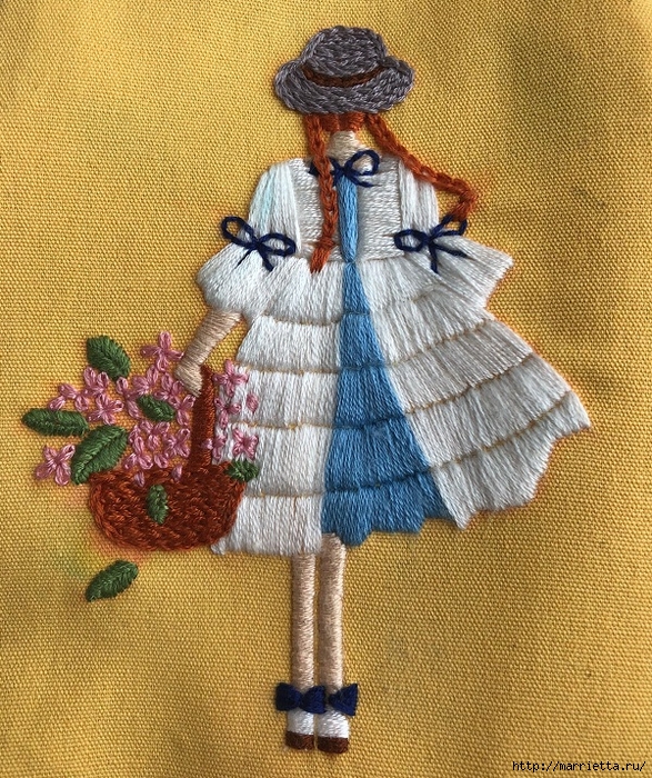 Девочка с корзиной цветов. Красивая вышивка (4) (587x700, 506Kb)