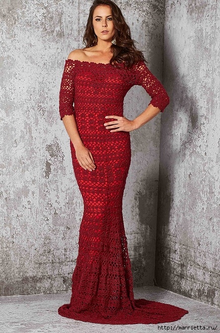 Вечернее красное платье крючком (1) (444x670, 323Kb)