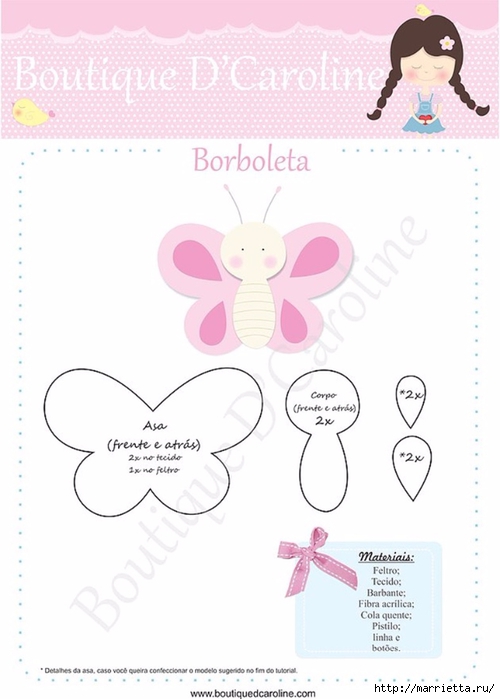 Бабочки из фетра. Игрушки для детской комнаты (2) (500x700, 151Kb)