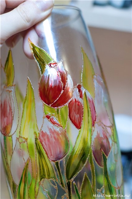 Роспись стеклянной вазы витражными красками (15) (426x640, 159Kb)