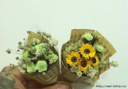 Миниатюрные букетики цветов из бумаги (5) (500x348, 95Kb)