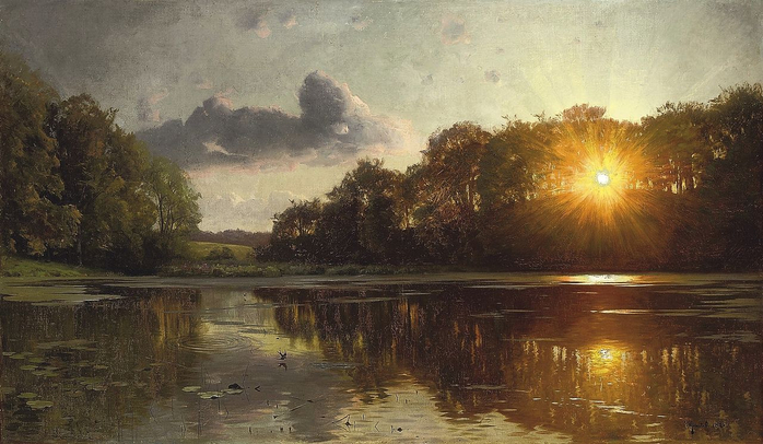 1280px-Peder_Mønsted_-_Sunset_over_a_forest_lake (700x406, 309Kb)