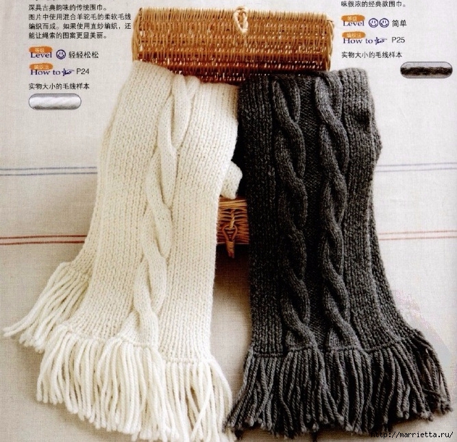 Вяжем спицами мужской шарф с косами (1) (667x645, 356Kb)