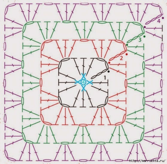 Бабушкин квадрат. Схема вязания (1) (558x548, 193Kb)