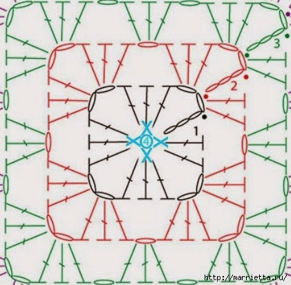 Бабушкин квадрат. Схема вязания (9) (421x412, 123Kb)