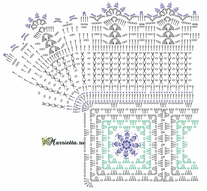 Прикроватный коврик с розочками крючком. Схема (3) (679x627, 453Kb)