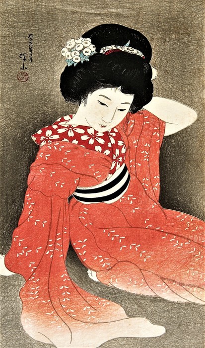 Весна (Красное кимоно. Куртизанка) (Haru )  1917, декабрь    47.5 x 23.8_ксилография (413x700, 139Kb)
