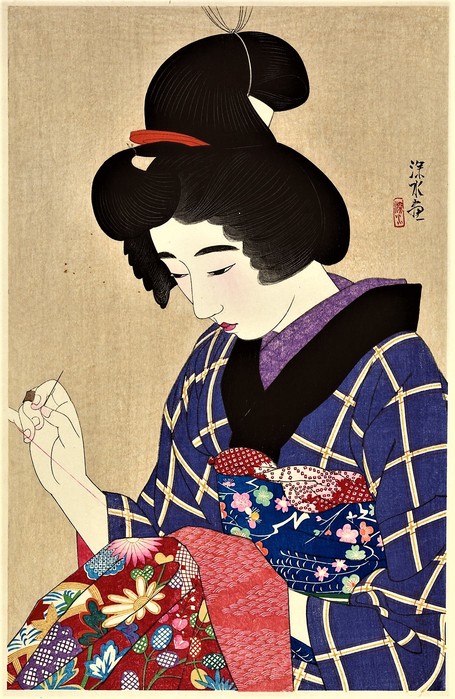 Швея (Hari shigoto (Sewing))  до 1925   41 х 26.5   ксилография (455x700, 126Kb)