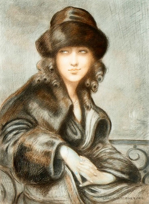Gerda Wegener  An elegant young lady with a fur hat, 1918 (511x699, 500Kb)