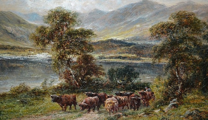 Highland lake scene with cattle to the foreground (700x405, 413Kb)