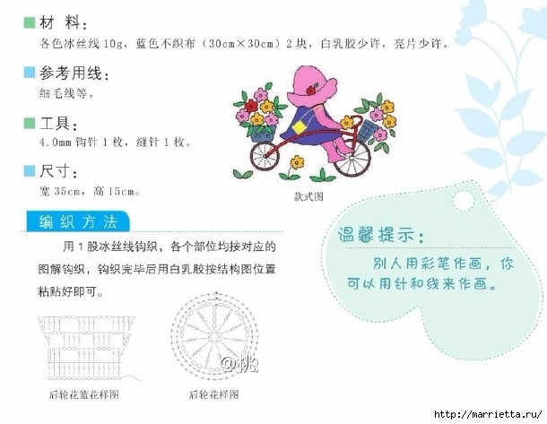 Детская аппликация крючком «Девочка на велосипеде» (2) (610x473, 136Kb)