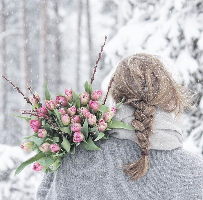 Фото Девушки Зимой С Цветами