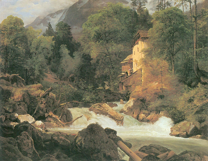 Waldparthie mit einer Mühle (700x542, 546Kb)