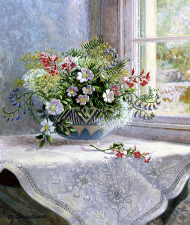 Flowers in a Blue Bowl (381x450, 191Kb)