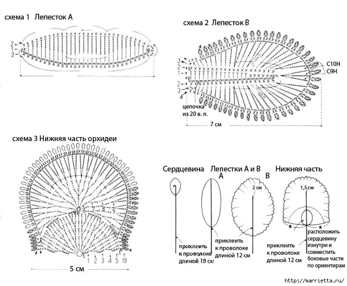 Вязание крючком. Бело-розовая орхидея (3) (700x576, 212Kb)